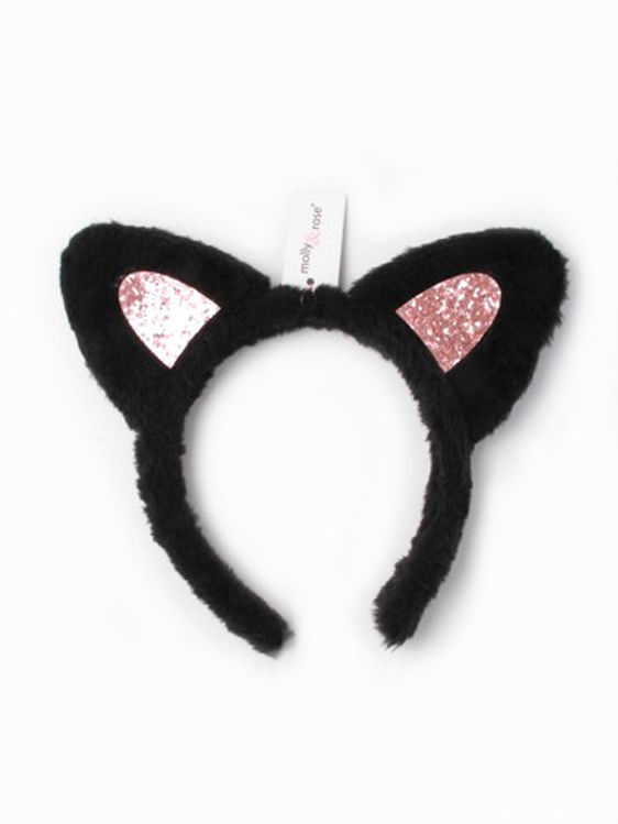 Picture of 7721/7217 BLACK FUR FABRIC CAT EARS ALICEBAND WITH GLITTER